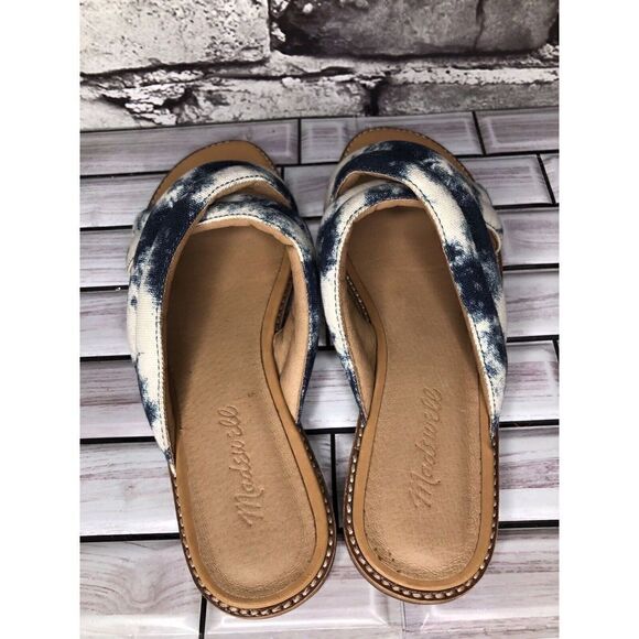 Madewell The Skyler Blue Tie Dye Leather Casual Flat Sandals Women Sz 8M US/39EU - Picture 8 of 16
